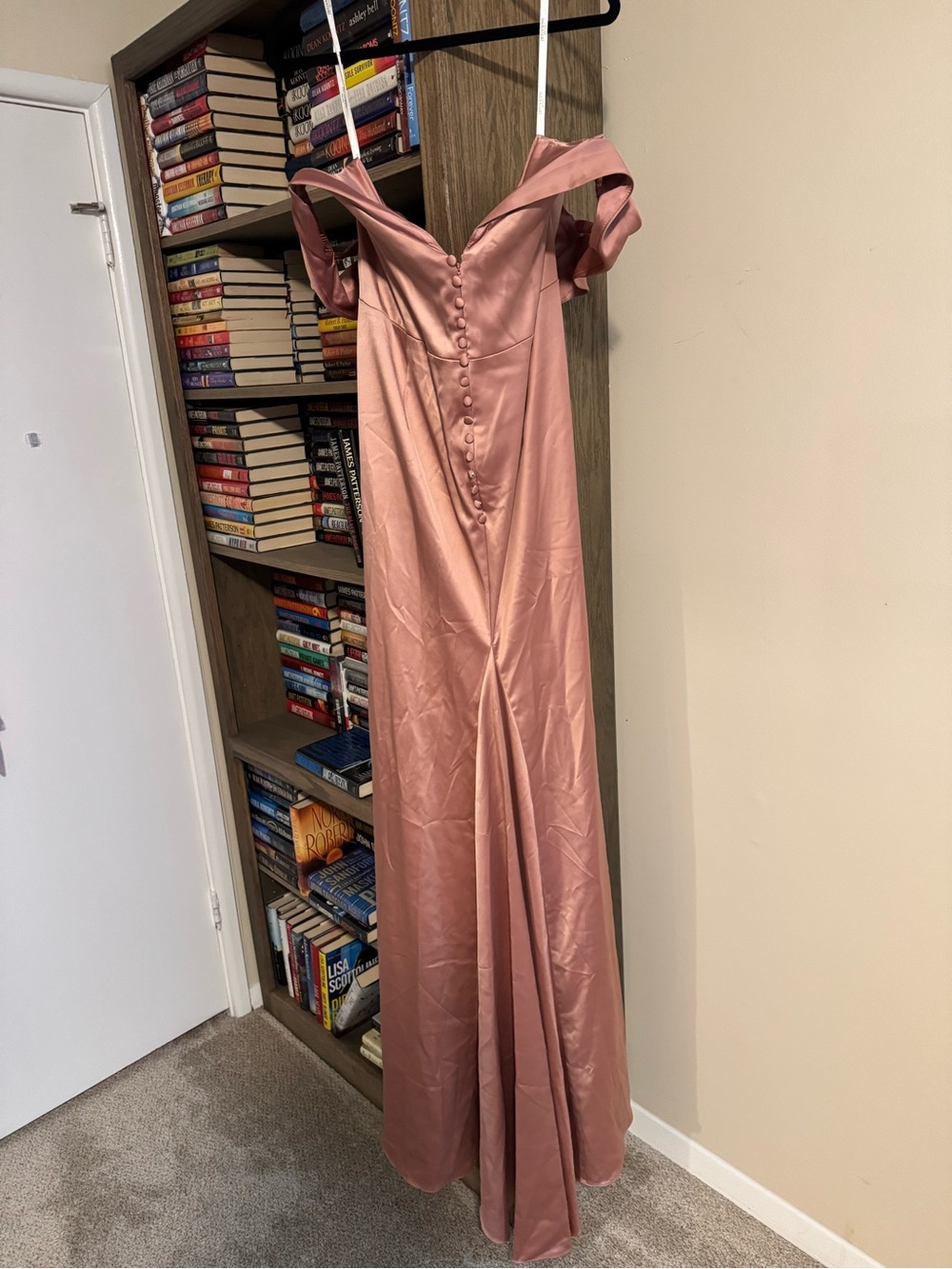 Off-Shoulder Satin Maxi Dress in Dusty Rose - Picture 3 of 3